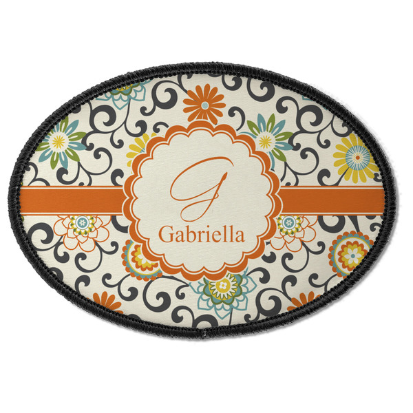Custom Swirls & Floral Iron On Oval Patch w/ Name and Initial