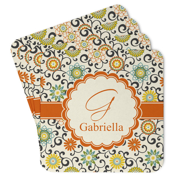 Custom Swirls & Floral Paper Coasters w/ Name and Initial