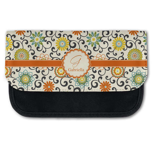 Custom Swirls & Floral Canvas Pencil Case w/ Name and Initial