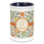 Swirls & Floral Ceramic Pencil Holders - Blue