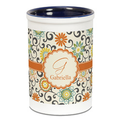 Swirls & Floral Ceramic Pencil Holders - Blue