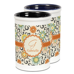 Swirls & Floral Ceramic Pencil Holder - Large
