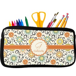 Swirls & Floral Neoprene Pencil Case - Small w/ Name and Initial