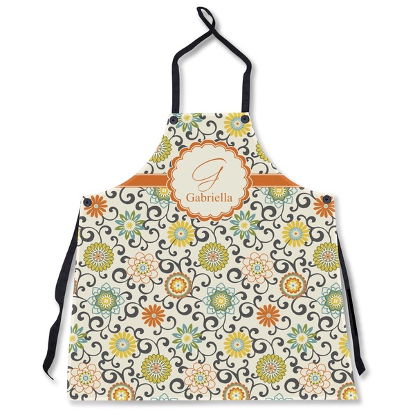 Custom Swirls & Floral Apron Without Pockets w/ Name and Initial