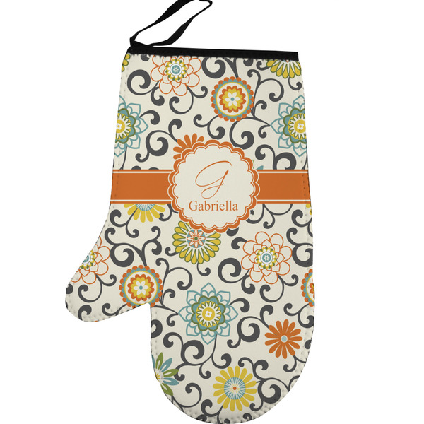 Custom Swirls & Floral Left Oven Mitt (Personalized)