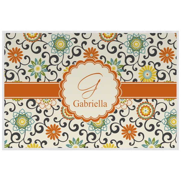 Custom Swirls & Floral Laminated Placemat w/ Name and Initial