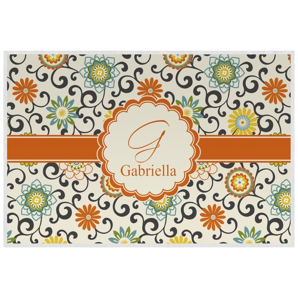 Custom Swirls & Floral Laminated Placemat w/ Name and Initial