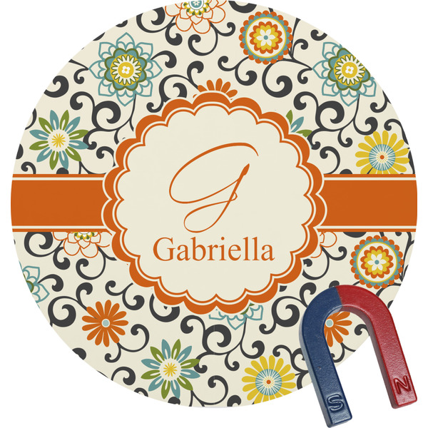 Custom Swirls & Floral Round Fridge Magnet (Personalized)