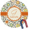 Swirls & Floral Personalized Round Fridge Magnet
