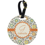 Swirls & Floral Plastic Luggage Tag - Round (Personalized)