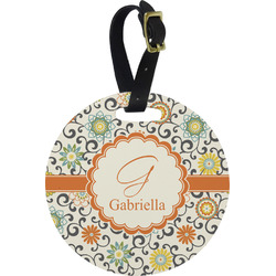 Swirls & Floral Plastic Luggage Tag - Round (Personalized)