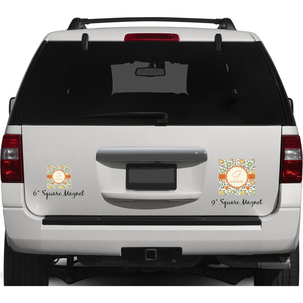 Swirls & Floral Personalized Square Car Magnets on Ford Explorer