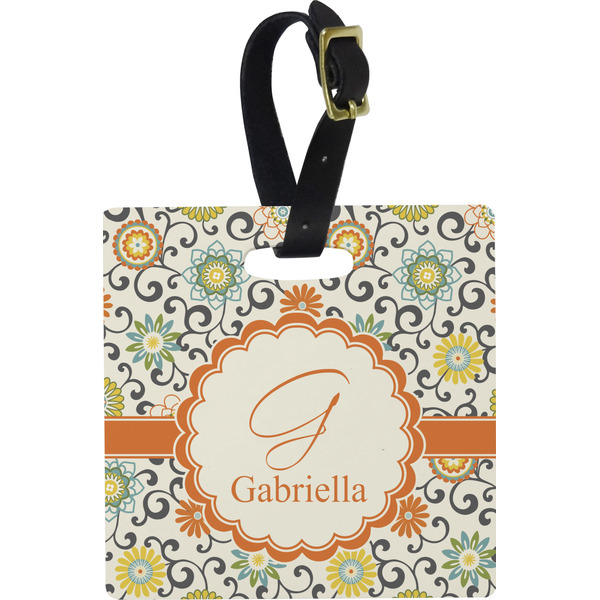Swirls & Floral Personalized Square Luggage Tag