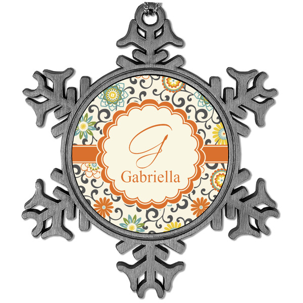 Custom Swirls & Floral Vintage Snowflake Ornament (Personalized)