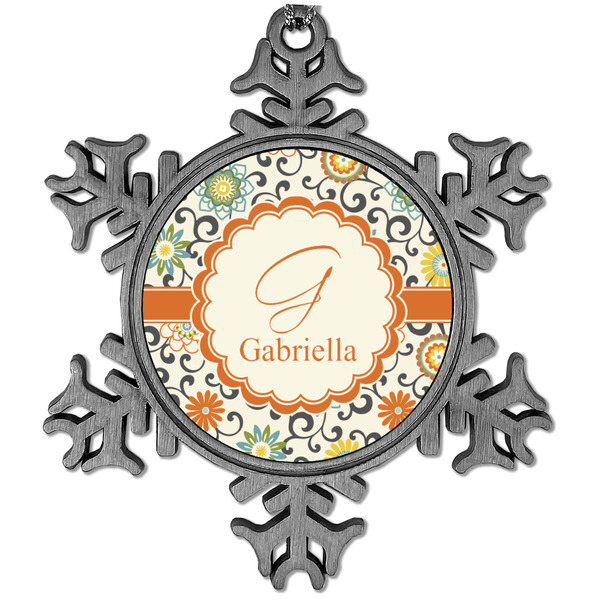 Custom Swirls & Floral Vintage Snowflake Ornament (Personalized)