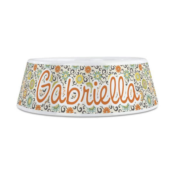 Swirls & Floral Plastic Dog Bowls - Medium - FRONT
