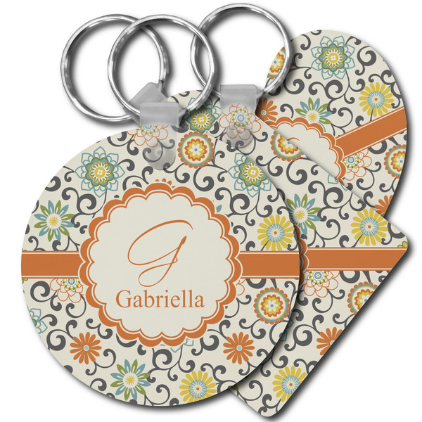 Custom Swirls & Floral Plastic Keychain (Personalized)