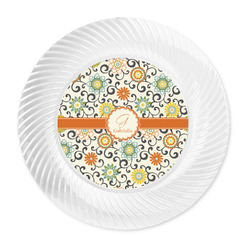 Swirls & Floral Plastic Party Dinner Plates - 10" (Personalized)
