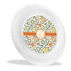 Swirls & Floral Plastic Party Dinner Plates - 10" (Personalized)
