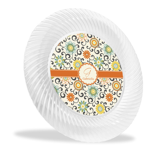 Custom Swirls & Floral Plastic Party Dinner Plates - 10" (Personalized)