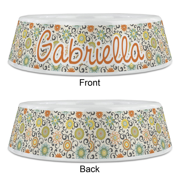 Swirls & Floral Plastic Pet Bowls - Large - APPROVAL