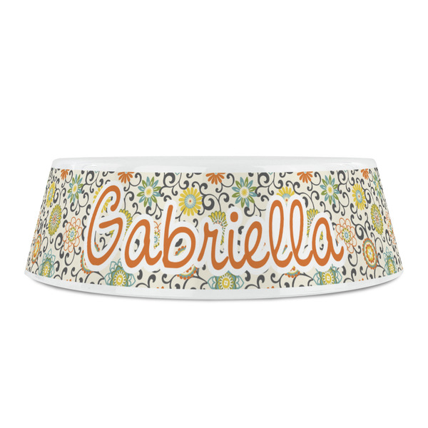 Swirls & Floral Plastic Pet Bowls - Small - FRONT