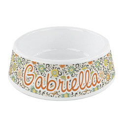 Swirls & Floral Plastic Dog Bowl - Small (Personalized)