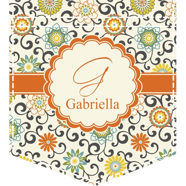 Custom Swirls & Floral Iron On Faux Pocket (Personalized)