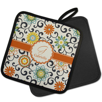 Swirls & Floral Pot Holder w/ Name and Initial