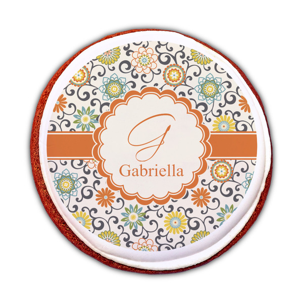 Swirls & Floral Printed Icing Circle - Medium - On Cookie