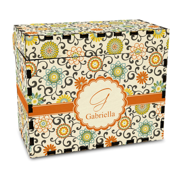 Custom Swirls & Floral Wood Recipe Box - Full Color Print (Personalized)