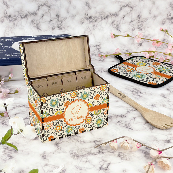 Swirls & Floral Recipe Box - Full Color - In Context