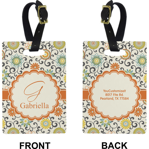 Swirls & Floral Rectangle Luggage Tag (Front + Back)