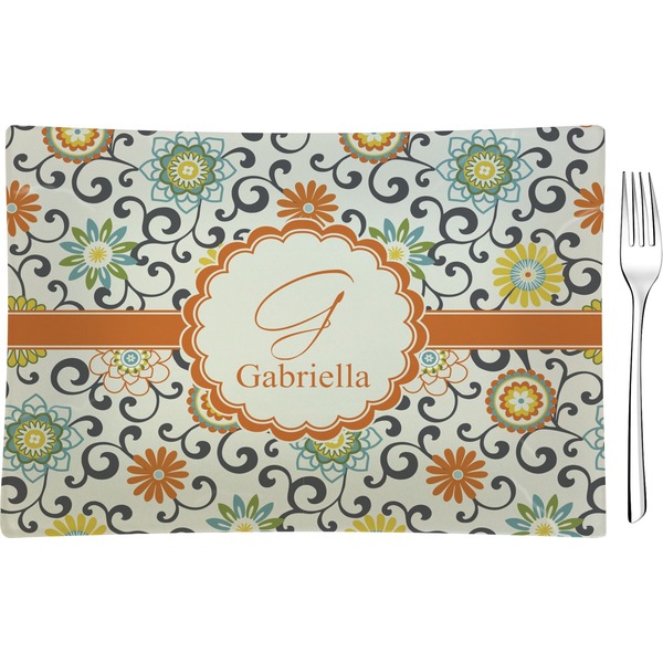 Custom Swirls & Floral Rectangular Glass Appetizer / Dessert Plate - Single or Set (Personalized)