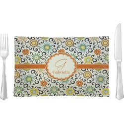 Swirls & Floral Rectangular Glass Lunch / Dinner Plate - Single or Set (Personalized)