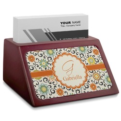 Swirls & Floral Red Mahogany Business Card Holder (Personalized)