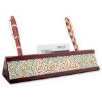 Swirls & Floral Red Mahogany Nameplate with Business Card Holder (Personalized)