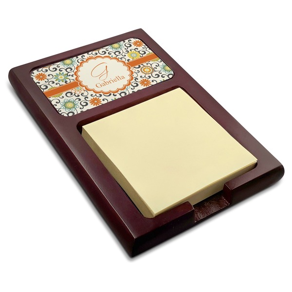 Custom Swirls & Floral Red Mahogany Sticky Note Holder (Personalized)