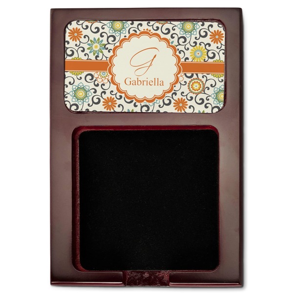 Swirls & Floral Red Mahogany Sticky Note Holder - Flat