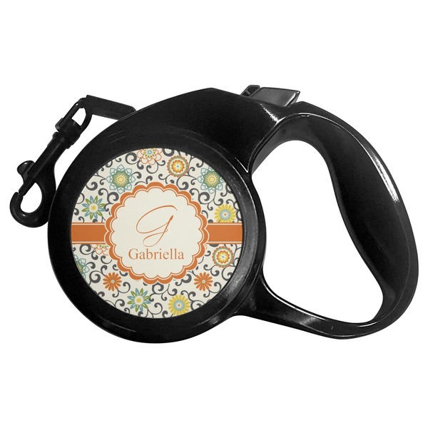 Custom Swirls & Floral Retractable Dog Leash - Large (Personalized)