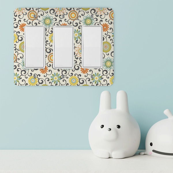Swirls & Floral Rocker Light Switch Covers - Triple - IN CONTEXT
