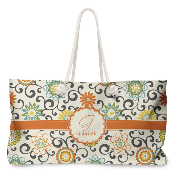 Custom Swirls & Floral Large Tote Bag with Rope Handles (Personalized)