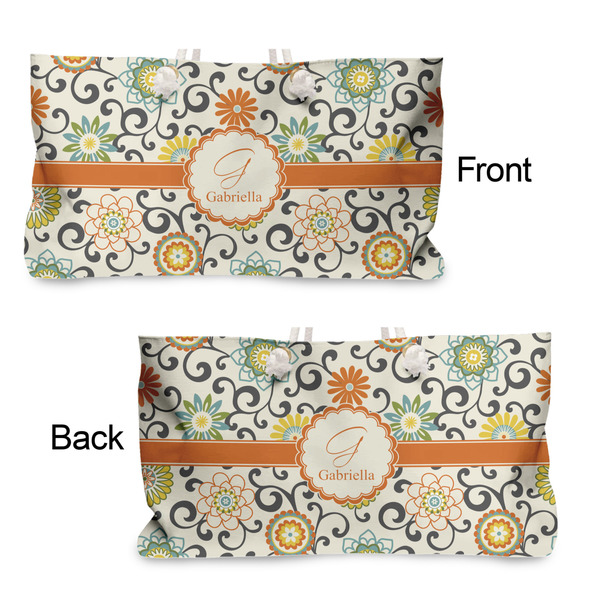 Swirls & Floral Large Rope Tote - From & Back View