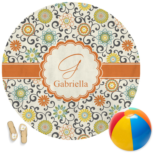 Custom Swirls & Floral Round Beach Towel (Personalized)