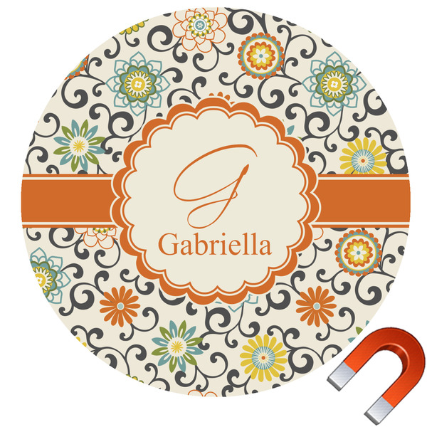 Custom Swirls & Floral Round Car Magnet - 6" (Personalized)