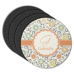 Swirls & Floral Round Rubber Backed Coasters - Set of 4 (Personalized)