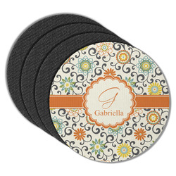 Swirls & Floral Round Rubber Backed Coasters - Set of 4 (Personalized)