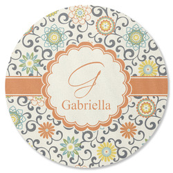 Swirls & Floral Round Rubber Backed Coaster (Personalized)