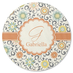 Swirls & Floral Round Rubber Backed Coaster (Personalized)