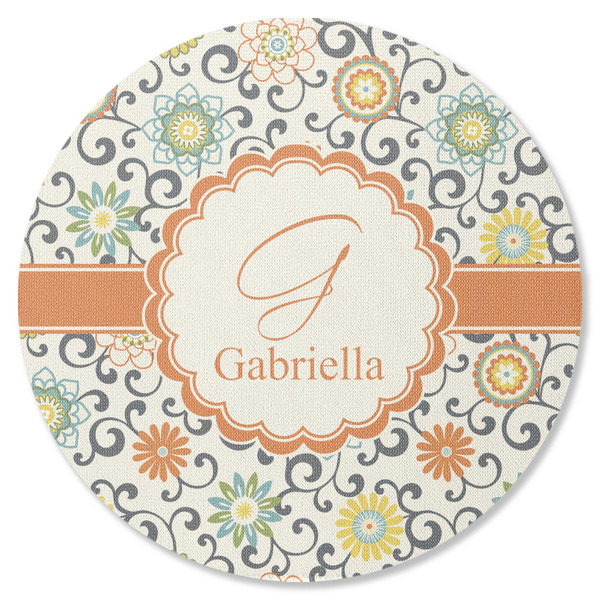 Custom Swirls & Floral Round Rubber Backed Coaster (Personalized)